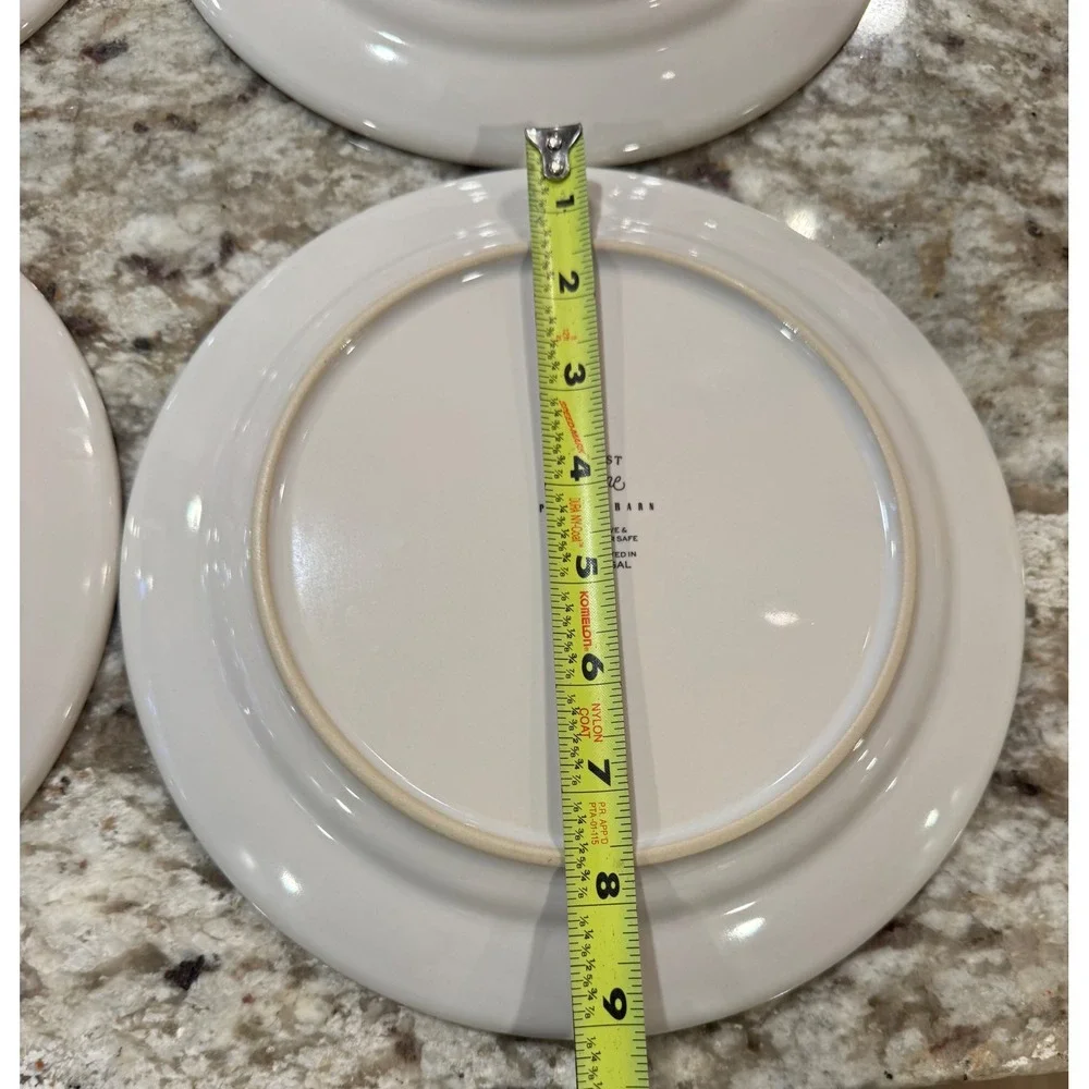 Pottery Barn Forest Gnome Salad Plates Set of 4 Christmas Holiday Stoneware 9in
